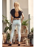 Denim pants with ruffles on the knees, light blue 7370 - Online store - Boutique